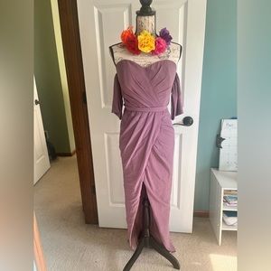 Off Shoulder Chiffon Bridesmaid Dresses for Wedding Formal Prom Dress with Slit